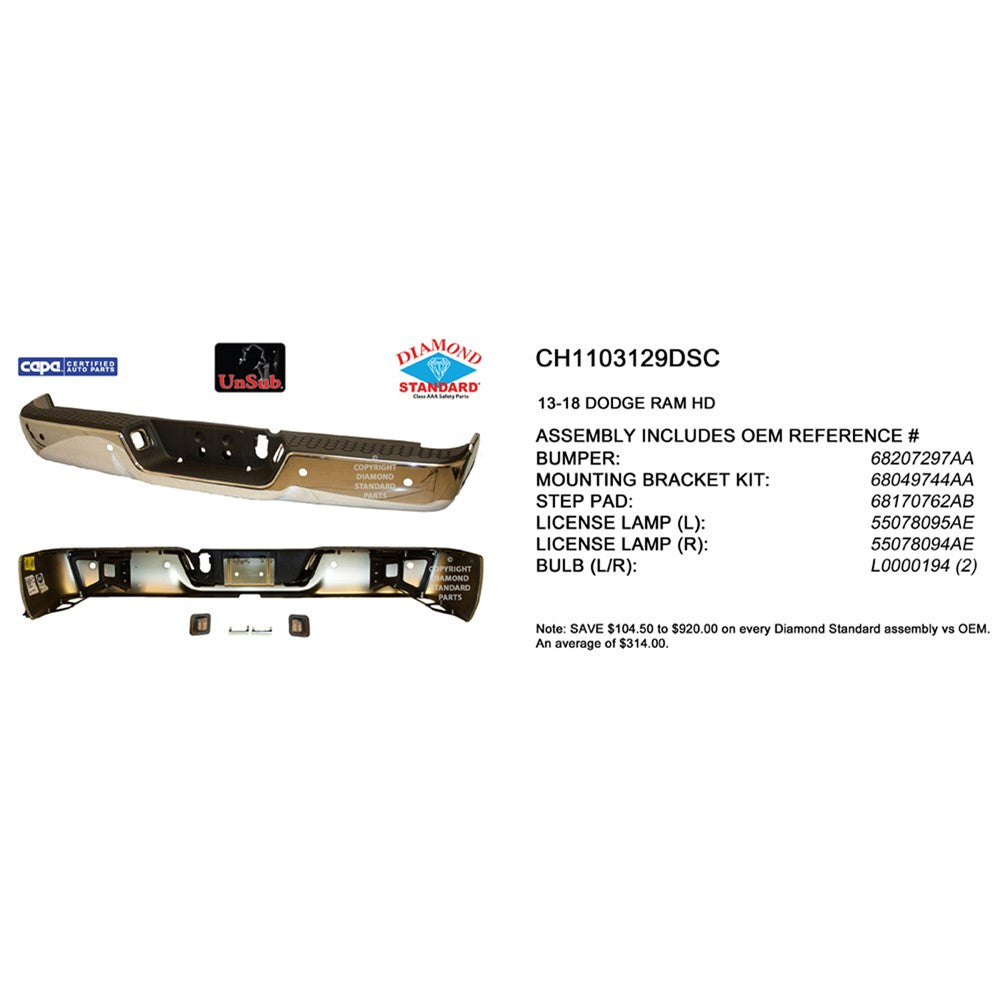 Rear Step Bumper Assembly 2013-2018 Ram 2500, 3500