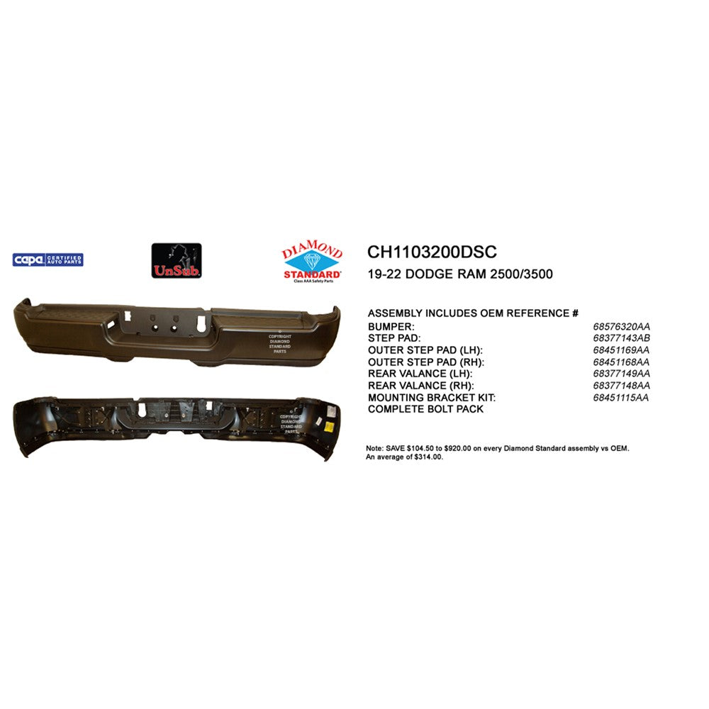 Rear Step Bumper Assembly 2019-2024 Ram 2500, 3500