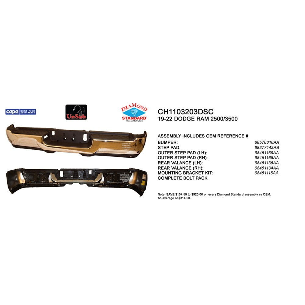 Rear Step Bumper Assembly 2019-2024 Ram 2500, 3500