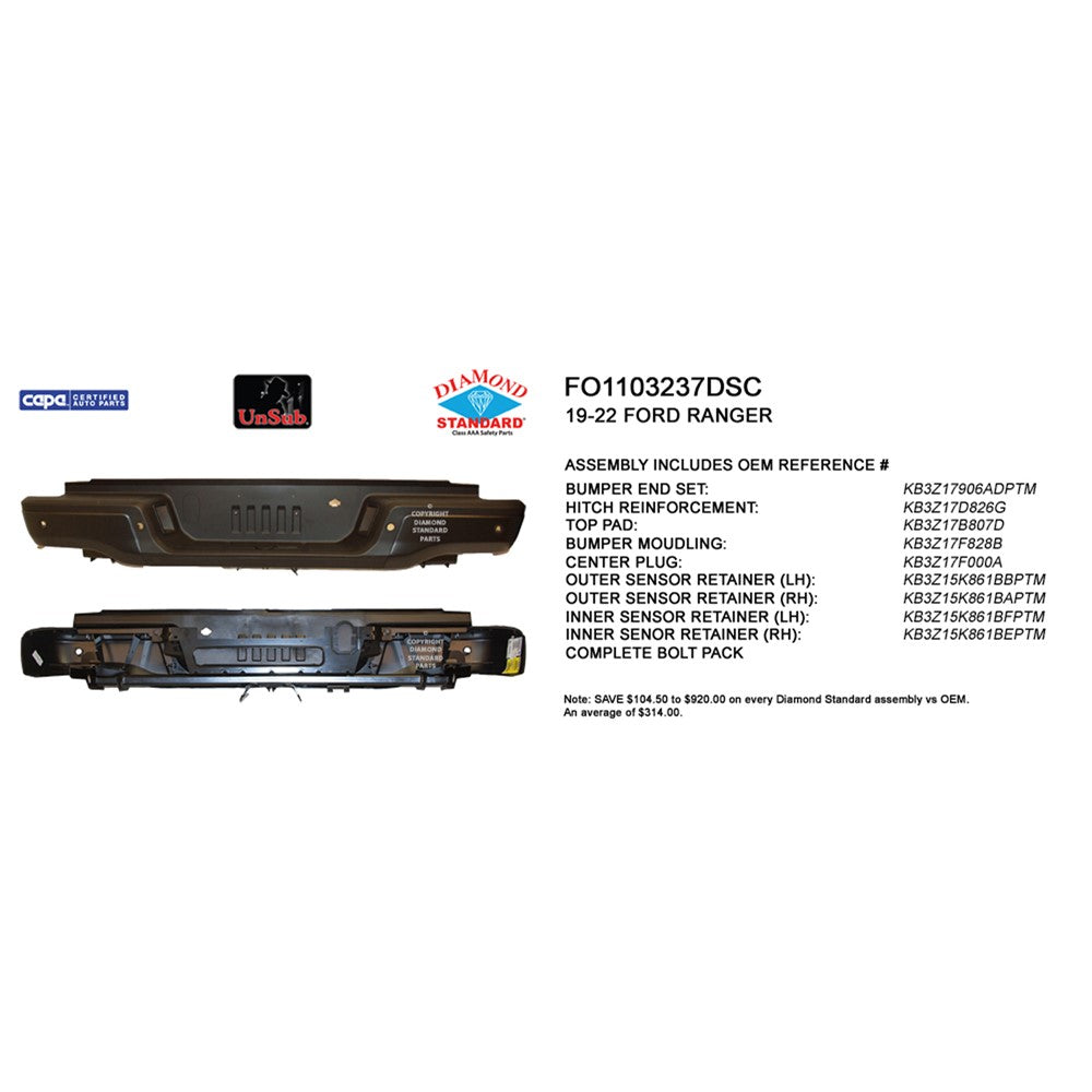 Rear Step Bumper Assembly 2019-2023 Ford Ranger