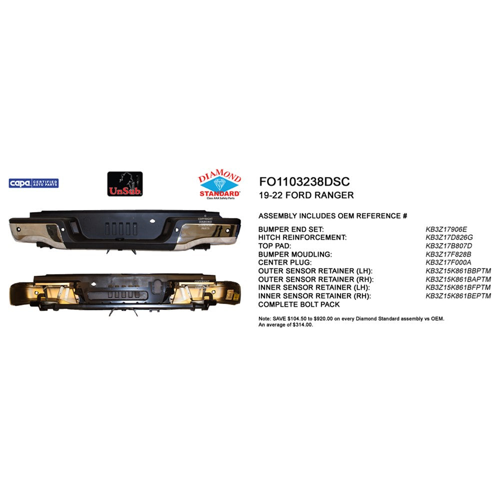 Rear Step Bumper Assembly 2019-2023 Ford Ranger
