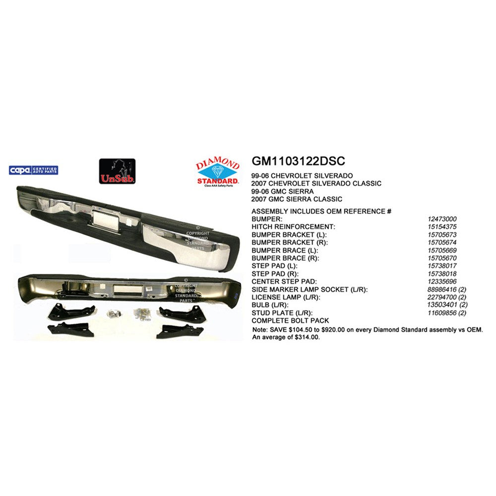 Rear Step Bumper Assembly 1999-2007 Chevrolet Silverado 1500, Silverado 2500, Silverado 1500 Hd, Silverado 2500 Hd, Silverado 3500 & Gmc Sierra 1500