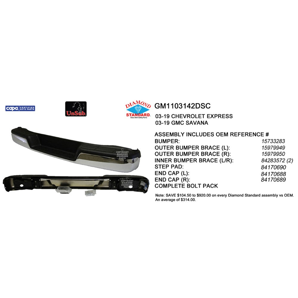 Rear Step Bumper Assembly 1996-2025 Chevrolet Express 1500, Express 2500, Express 3500, Express 4500 & Gmc Savana 1500, Savana 2500, Savana 3500