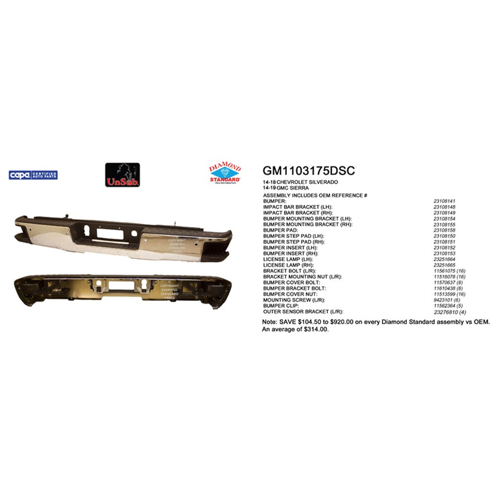 Rear Step Bumper Assembly 2014-2019 Chevrolet Silverado 1500, Silverado 1500 Ld & Gmc Sierra 1500, Sierra 1500 Limited
