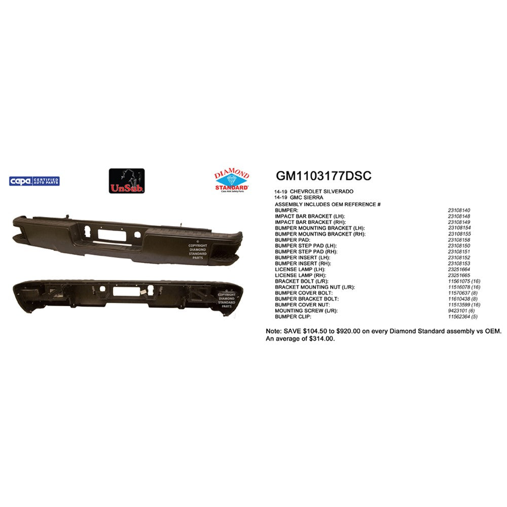 Rear Step Bumper Assembly 2014-2019 Chevrolet Silverado 1500, Silverado 1500 Ld & Gmc Sierra 1500, Sierra 1500 Limited