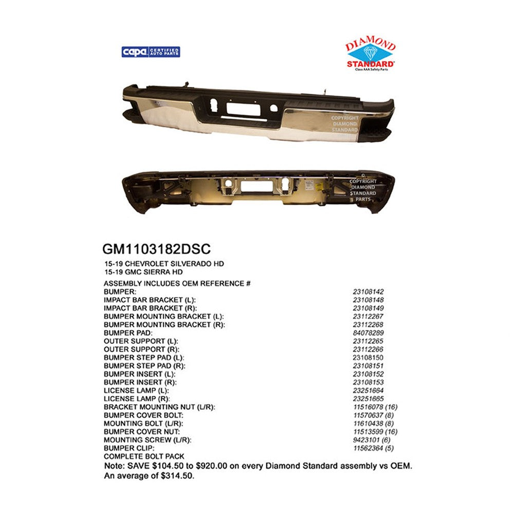 Rear Step Bumper Assembly 2015-2019 Chevrolet Silverado 2500 Hd, Silverado 3500 Hd & Gmc Sierra 2500 Hd, Sierra 3500 Hd