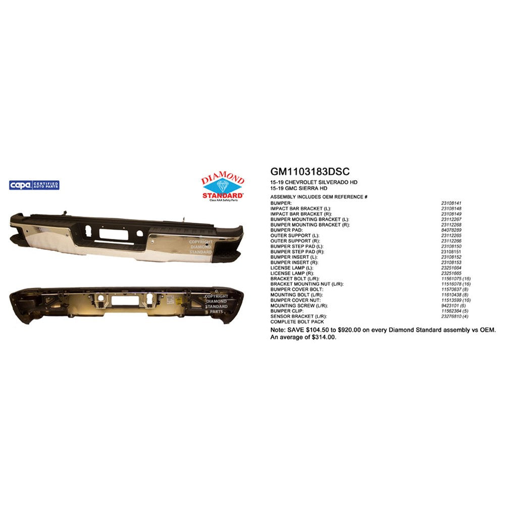 Rear Step Bumper Assembly 2015-2019 Chevrolet Silverado 2500 Hd, Silverado 3500 Hd & Gmc Sierra 2500 Hd, Sierra 3500 Hd