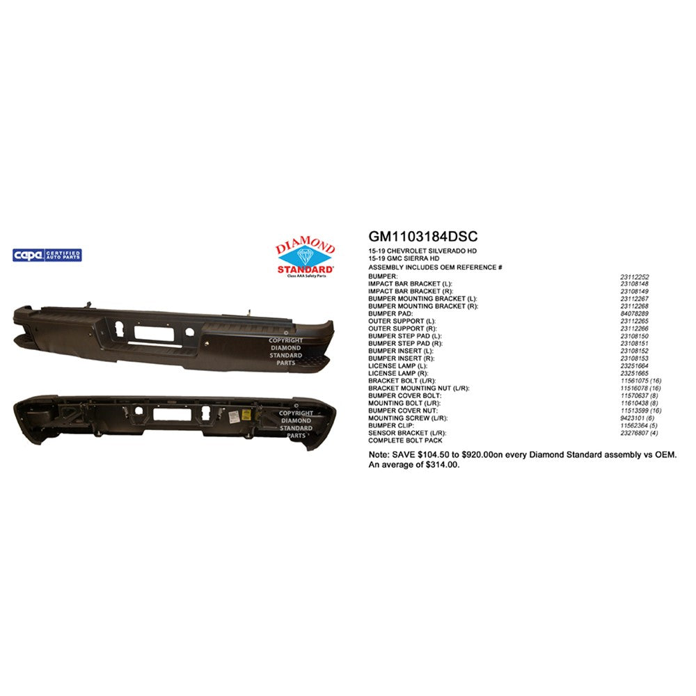 Rear Step Bumper Assembly 2015-2019 Chevrolet Silverado 2500 Hd, Silverado 3500 Hd & Gmc Sierra 2500 Hd, Sierra 3500 Hd