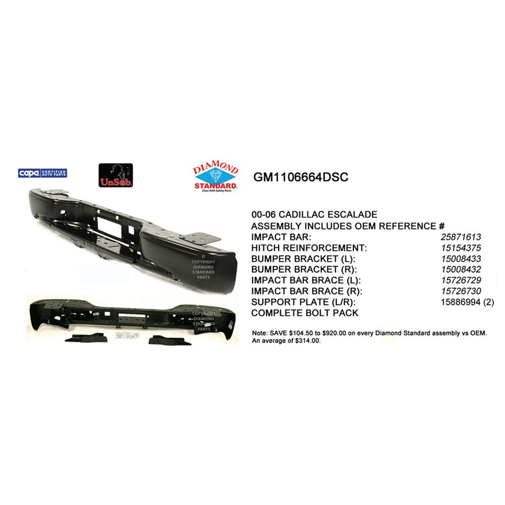 Rear Bumper Impact Bar Assembly 2002-2013 Cadillac Escalade, Escalade Ext, Escalade Esv & Chevrolet Avalanche