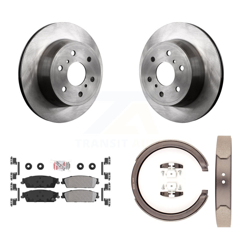 Disc Rotors Semi-Metallic Pads & Parking Shoes Rear Kit For Chevrolet GMC Sierra