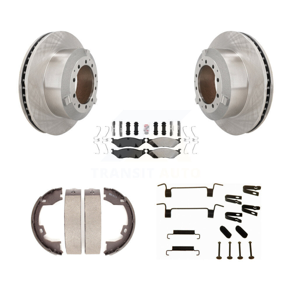 Disc Rotors Semi-Metallic Pads Parking Shoes Hardware Rear Kit For Ford F-450 IC
