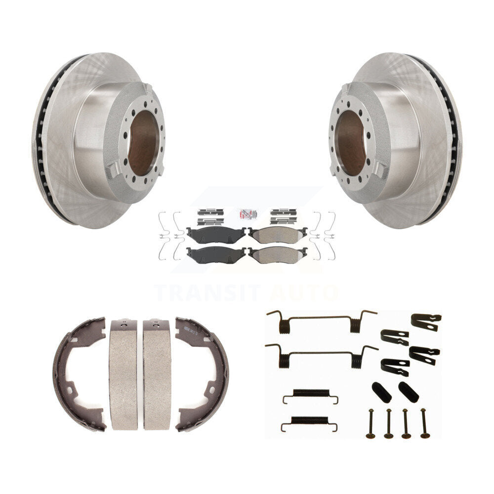 Disc Rotors Semi-Metallic Pads Parking Shoes Hardware Rear Kit For Ford F-450 IC