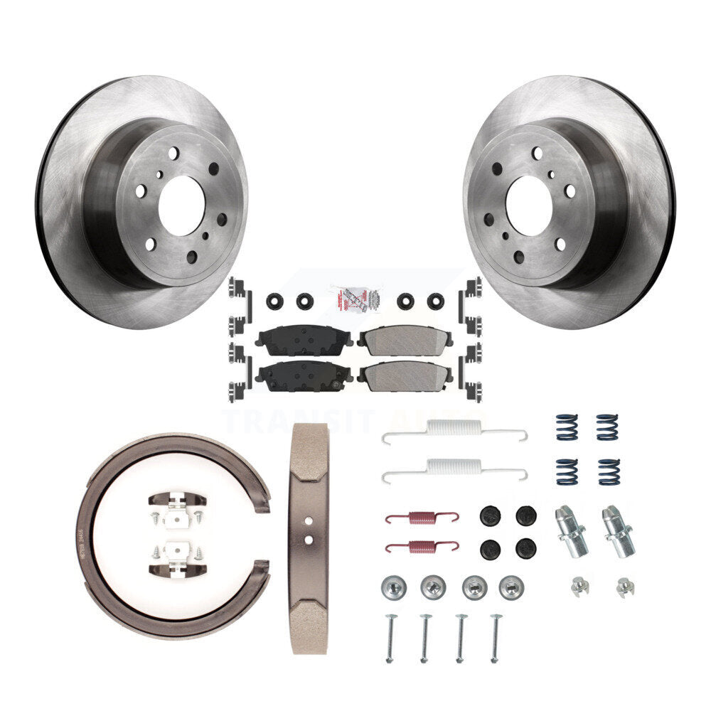Disc Rotors Semi-Metallic Pads Parking Shoes & Hardware Rear Kit For GMC Sierra