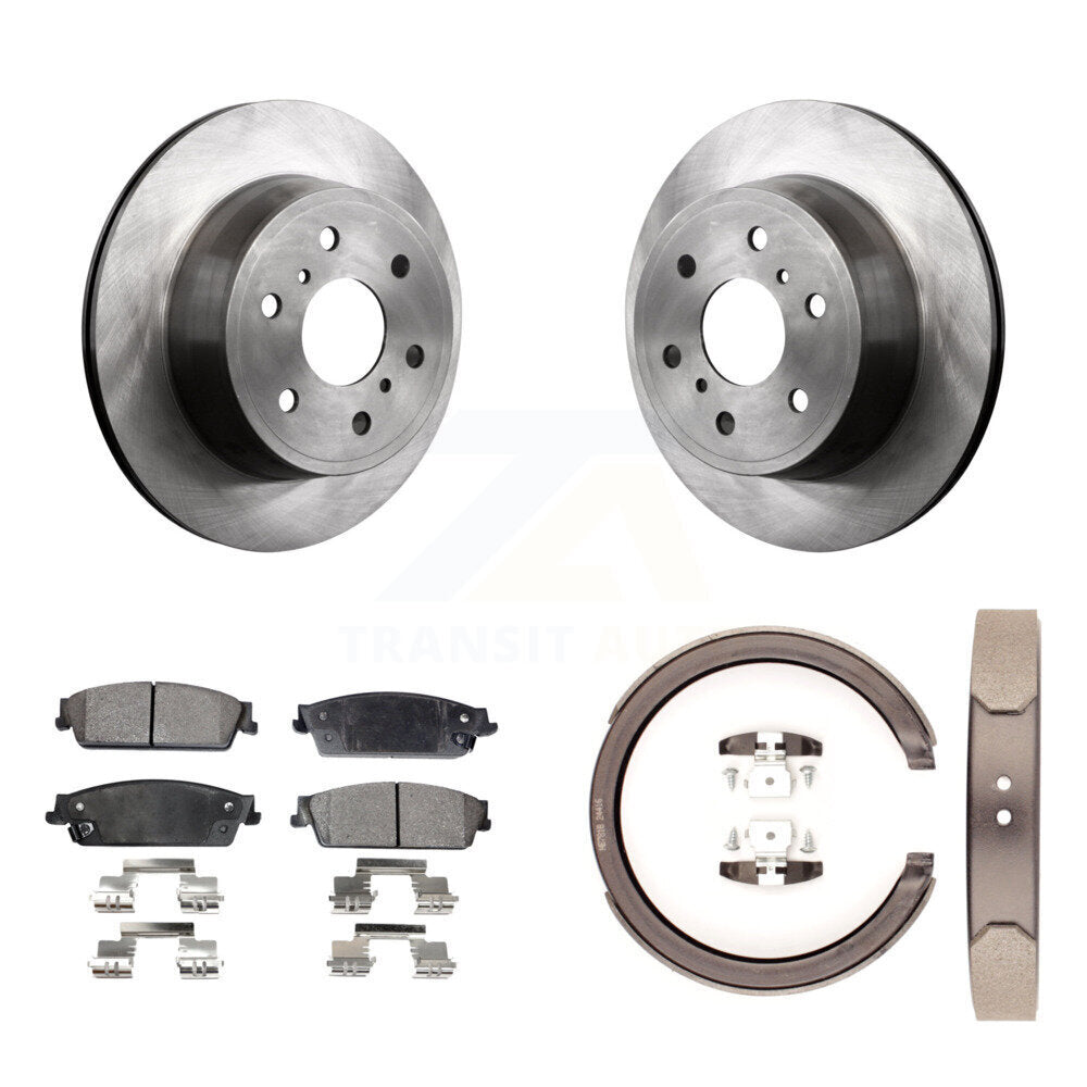 Disc Rotors Semi-Metallic Pads & Parking Shoes Rear Kit For Chevrolet GMC Sierra