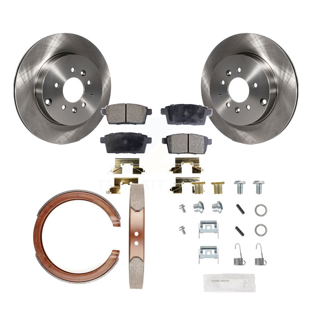 Disc Rotors Semi-Metallic Pads Parking Shoes & Hardware Rear Kit For Mazda CX-9