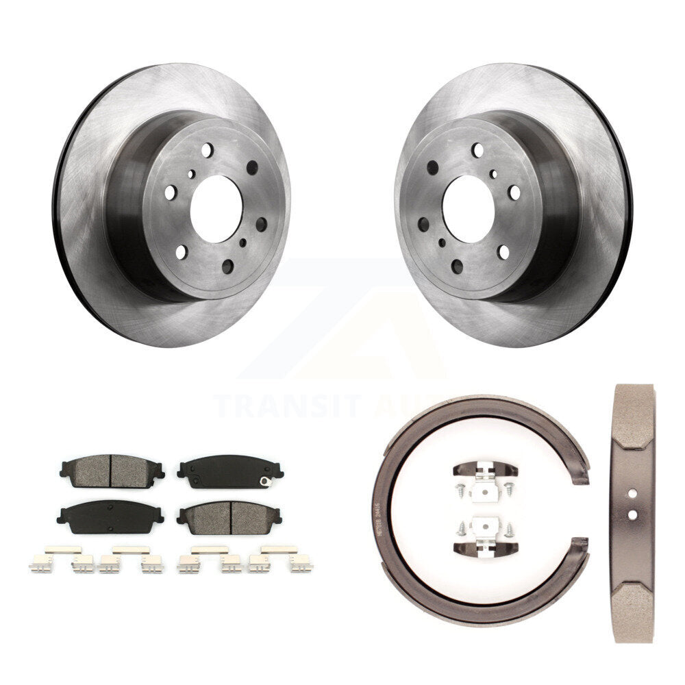 Disc Rotors Semi-Metallic Pads & Parking Shoes Rear Kit For Chevrolet GMC Sierra