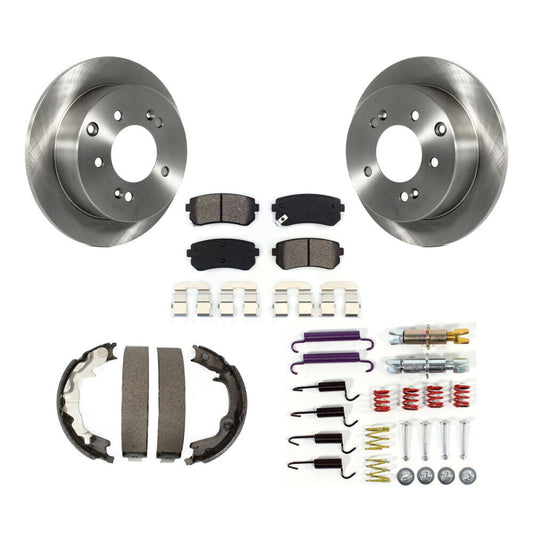 Disc Rotors Semi-Metallic Pads Parking Shoes And Hardware Rear Kit For Kia Forte