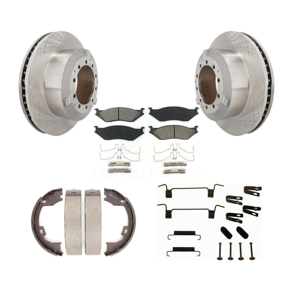 Disc Rotors Semi-Metallic Pads Parking Shoes Hardware Rear Kit For Ford F-450 IC