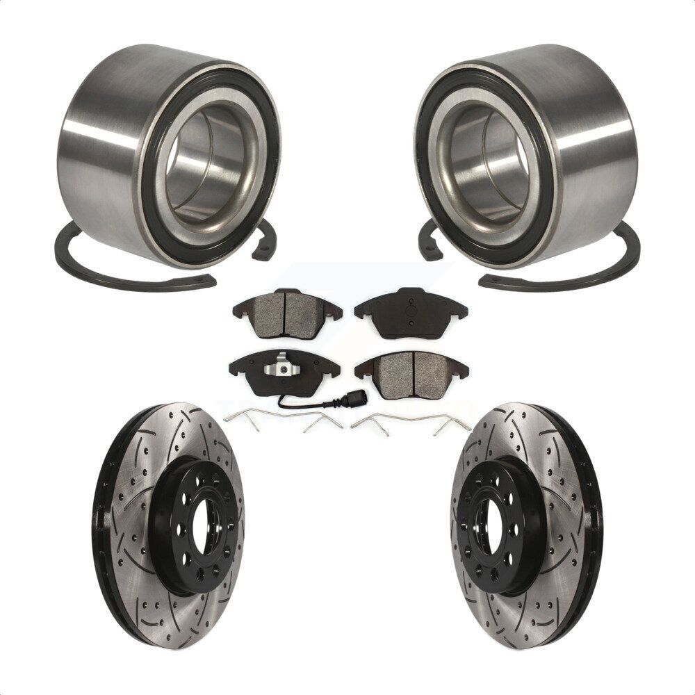 Bearing Coated Drilled Slotted Brake Rotor & Pads Front Kit For Volkswagen Jetta