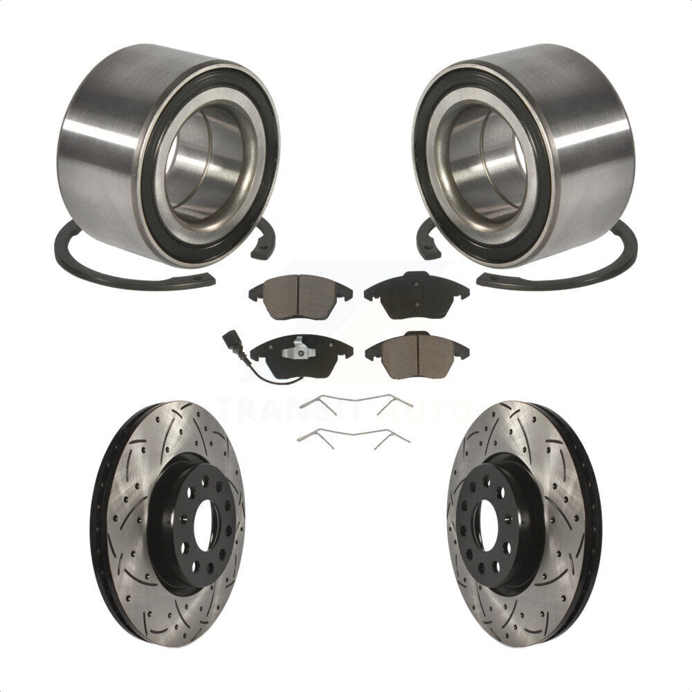 Bearing Coated Drilled Slotted Brake Rotor & Pads Front Kit For Volkswagen Jetta
