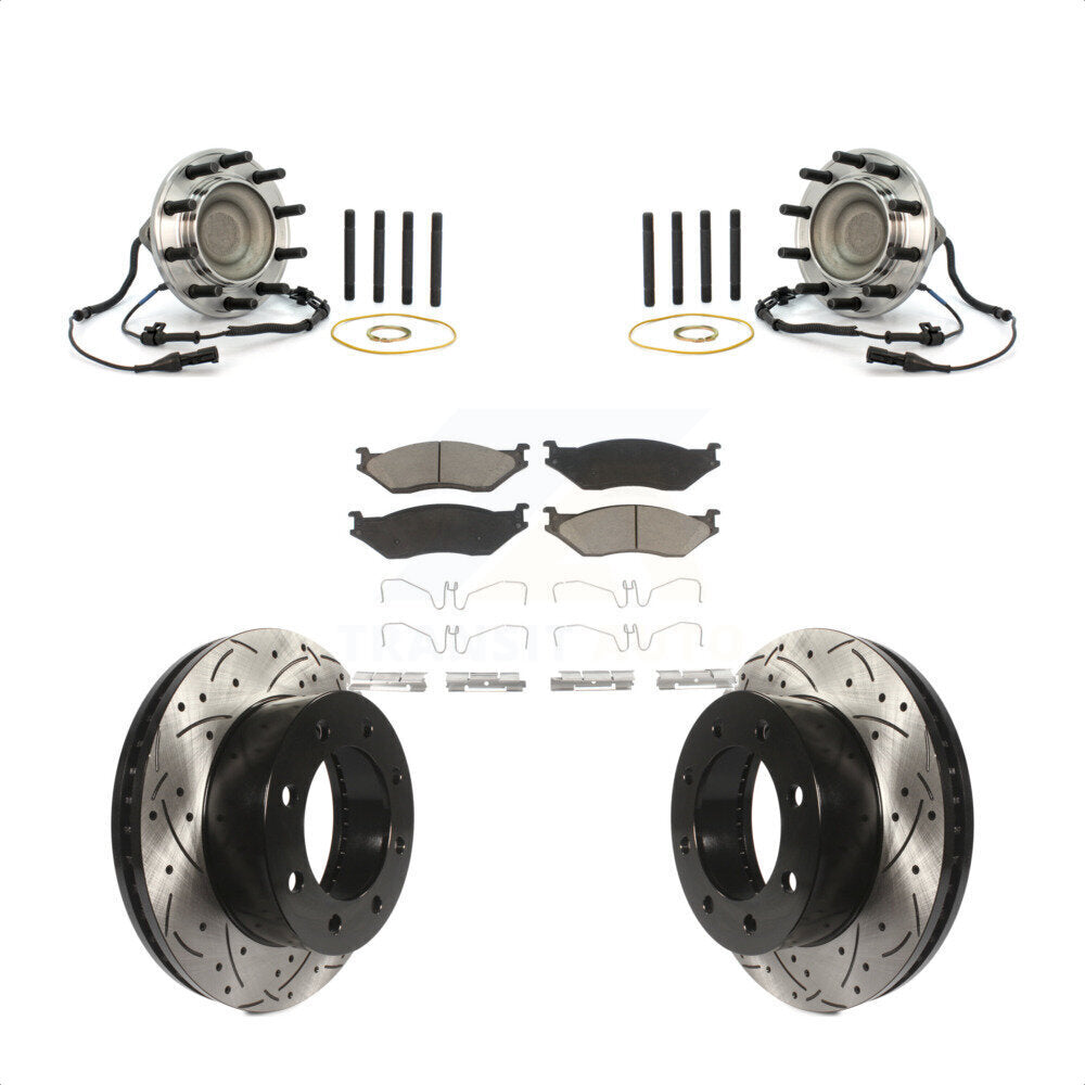 Hub Bearing Drill Slot Brake Rotor Pad Front Kit For Ford F-450 Super Duty 4 X 2