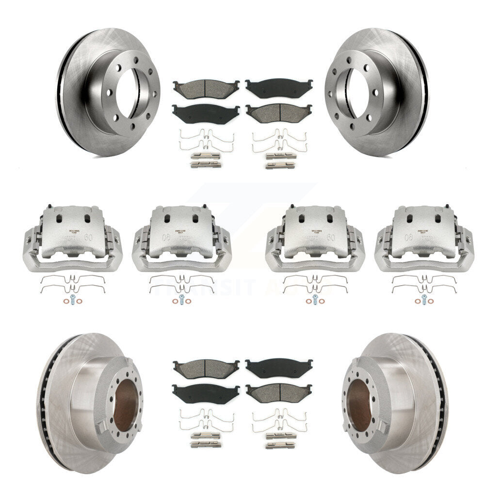 Brake Caliper Rotor & Semi-Metallic Pad Front Rear Kit For Ford F-450 Super Duty