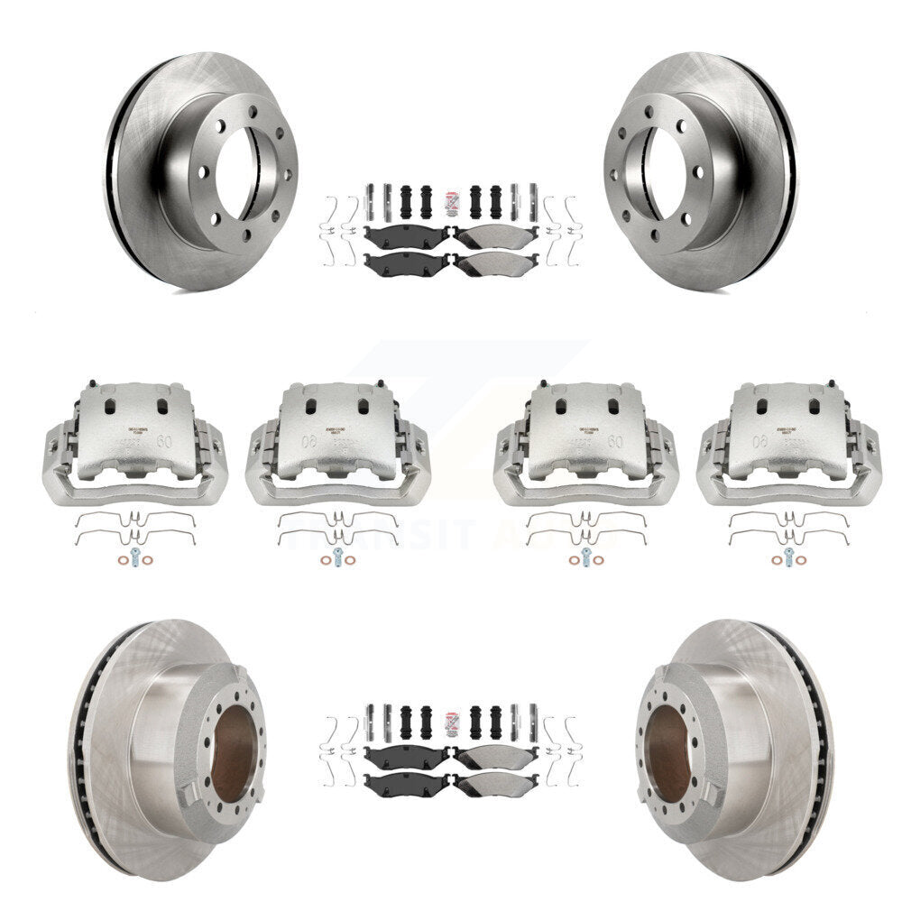 Brake Caliper Rotor & Semi-Metallic Pad Front Rear Kit For Ford F-450 Super Duty
