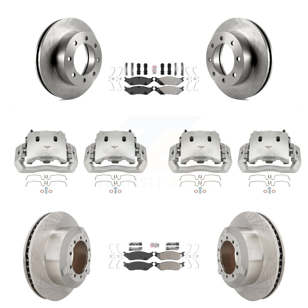 Brake Caliper Rotor & Semi-Metallic Pad Front Rear Kit For Ford F-450 Super Duty