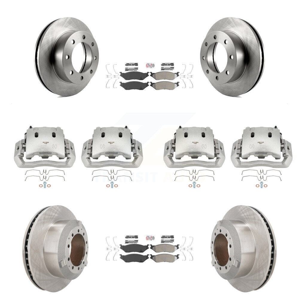 Brake Caliper Rotor & Semi-Metallic Pad Front Rear Kit For Ford F-450 Super Duty