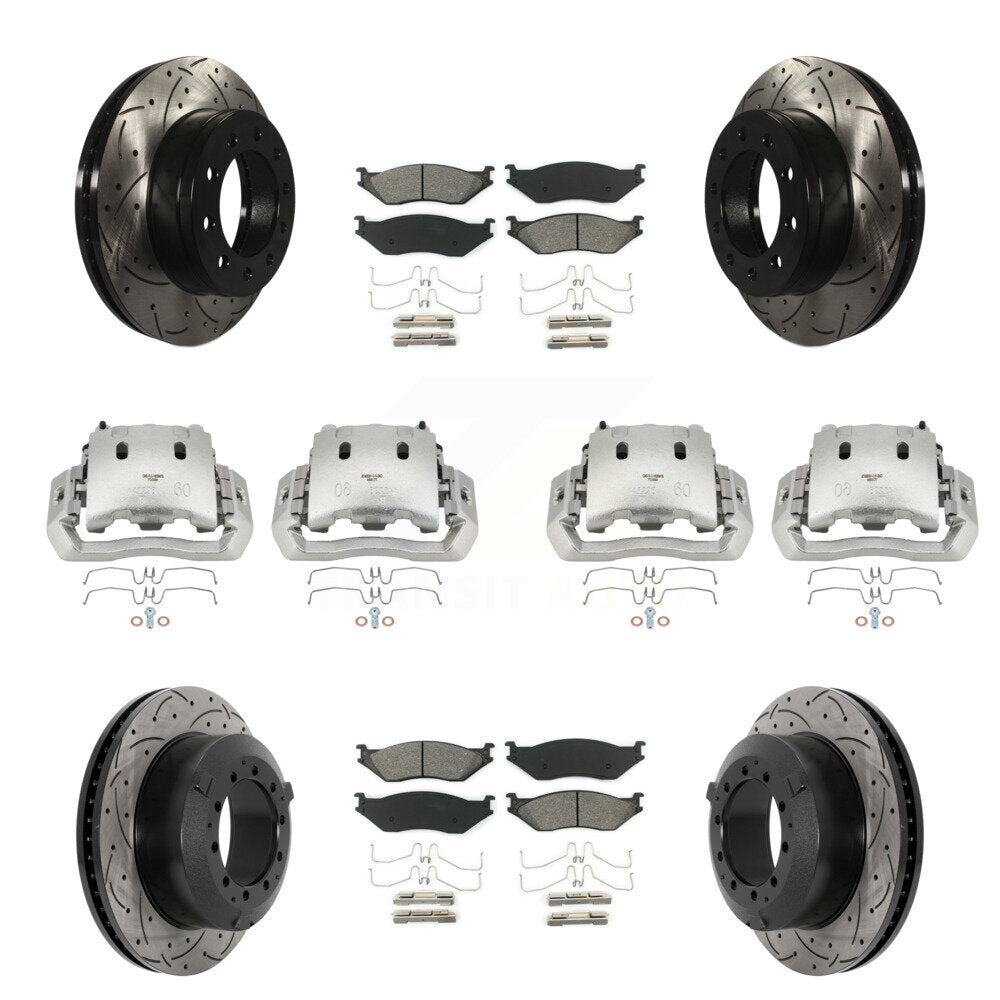 Brake Caliper Drill Slot Rotors Semi-Metallic Pad Front Rear Kit (10Pc) For Ford