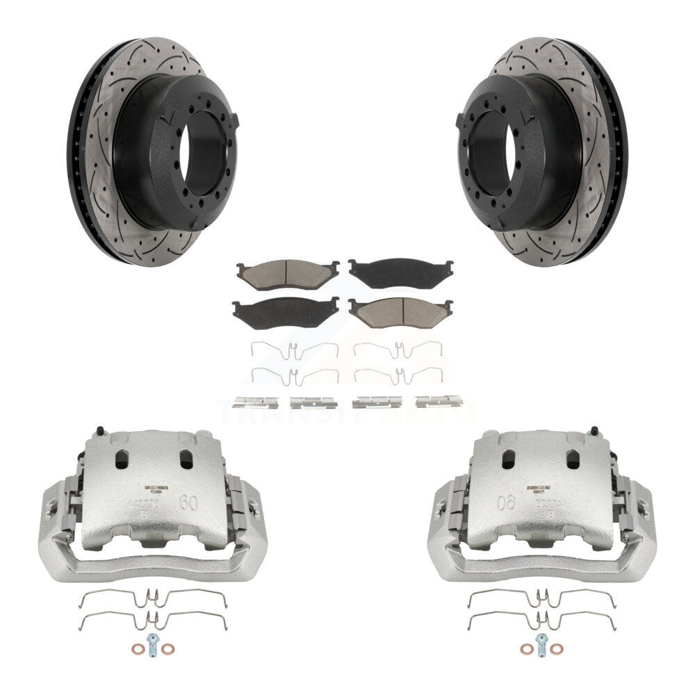 Brake Caliper Drill Slotted Rotor Ceramic Pad Rear Kit For Ford F-450 Super Duty