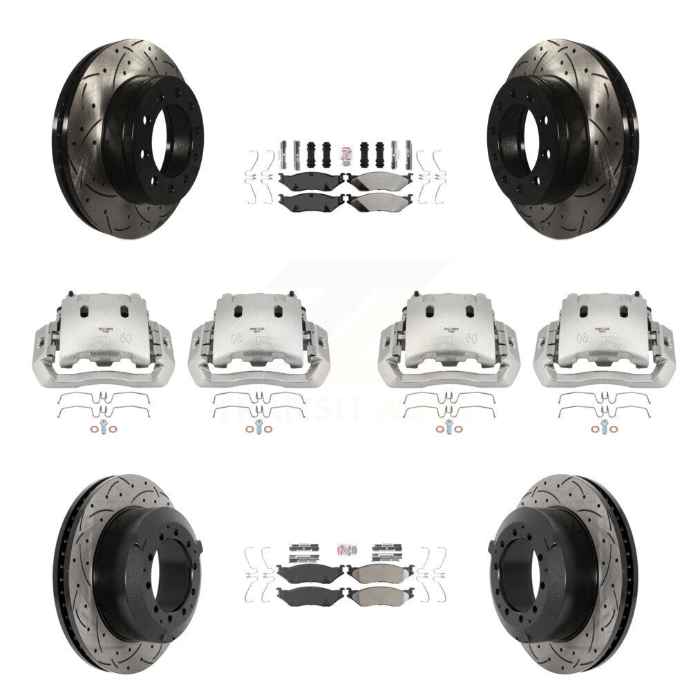 Brake Caliper Drill Slot Rotors Semi-Metallic Pad Front Rear Kit (10Pc) For Ford