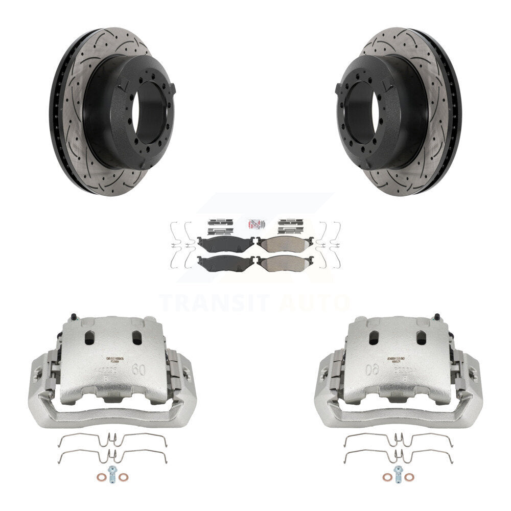 Brake Caliper Drilled Slot Rotor Semi-Metallic Pad Rear Kit For Ford F-450 Super