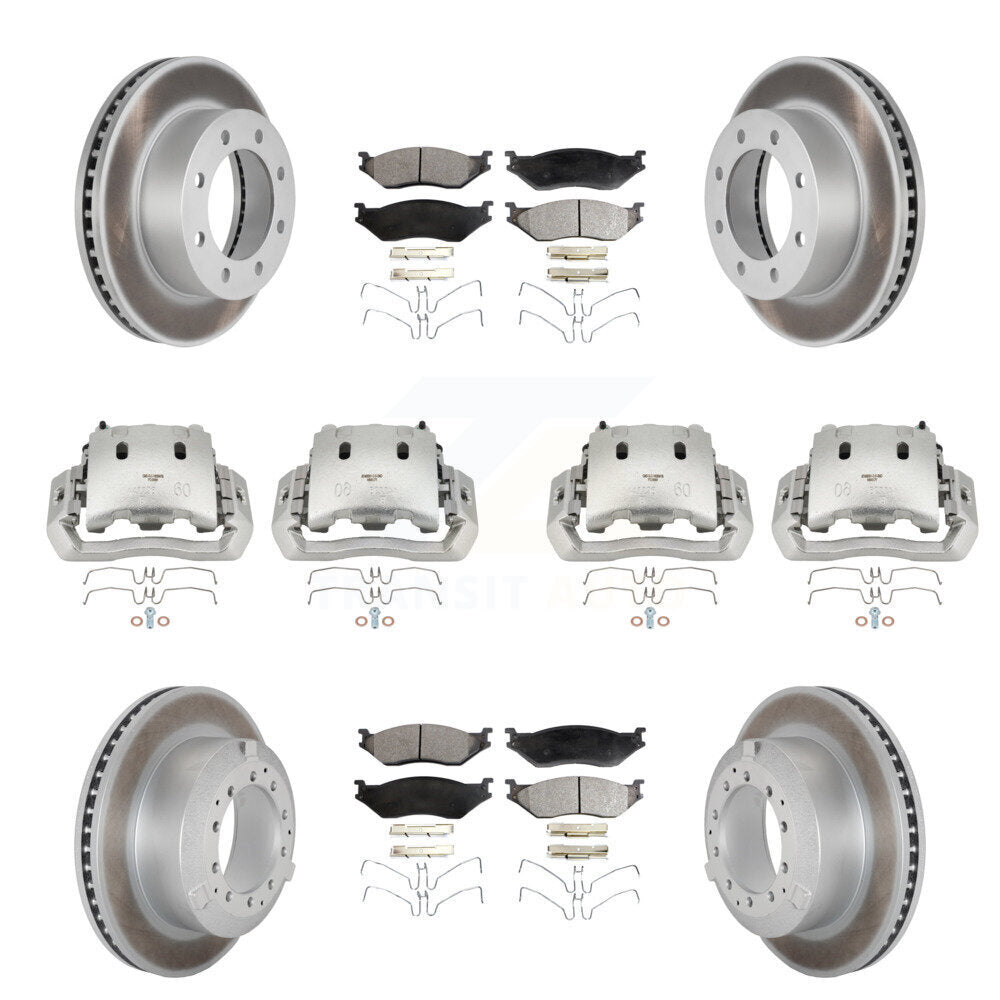 Brake Caliper Coat Rotors & Ceramic Pad Front Rear Kit For Ford F-450 Super Duty