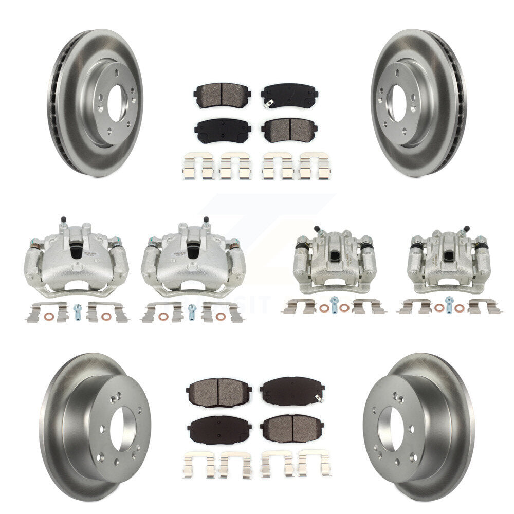 Brake Caliper Coat Rotor & Semi-Metallic Pad Front Rear Kit (10Pc) For Kia Forte