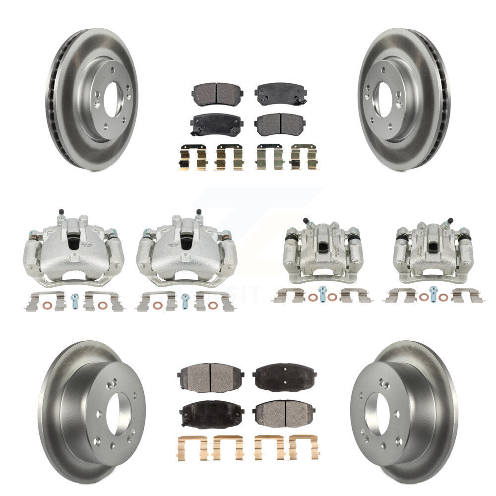Brake Caliper Coat Rotor & Semi-Metallic Pad Front Rear Kit (10Pc) For Kia Forte
