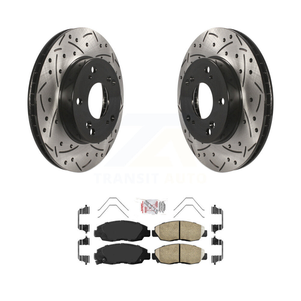 Coated Drilled Slotted Disc Brake Rotors & Ceramic Pad Front Kit For Honda Civic