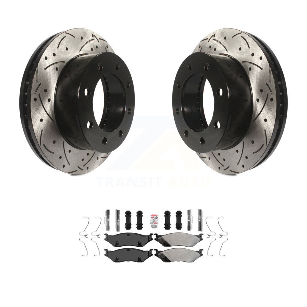 Drilled Slot Brake Rotor & Semi-Metallic Pad Front Kit For Ford F-450 Super Duty