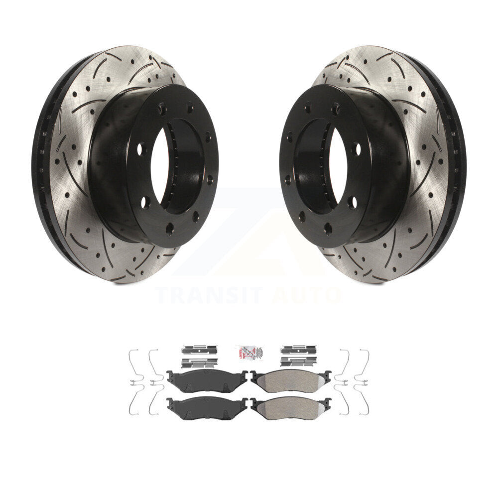 Drilled Slot Brake Rotor & Semi-Metallic Pad Front Kit For Ford F-450 Super Duty