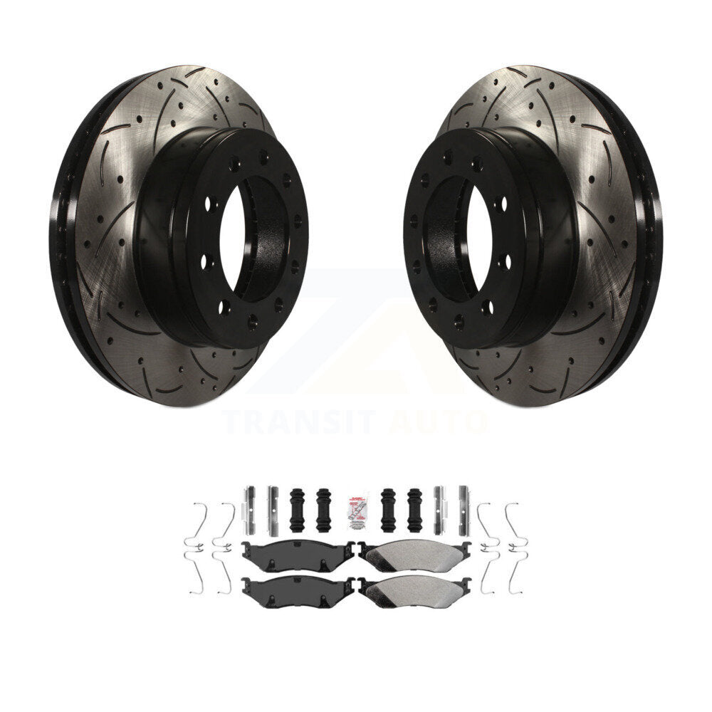 Drilled Slot Brake Rotor & Semi-Metallic Pad Front Kit For Ford F-450 Super Duty