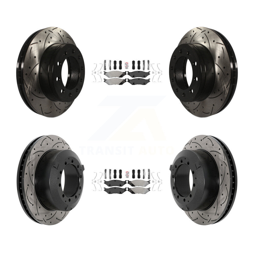 Semi-Metallic Pad & Drilled Slot Brake Rotor Front Rear Kit For Ford F-450 Super