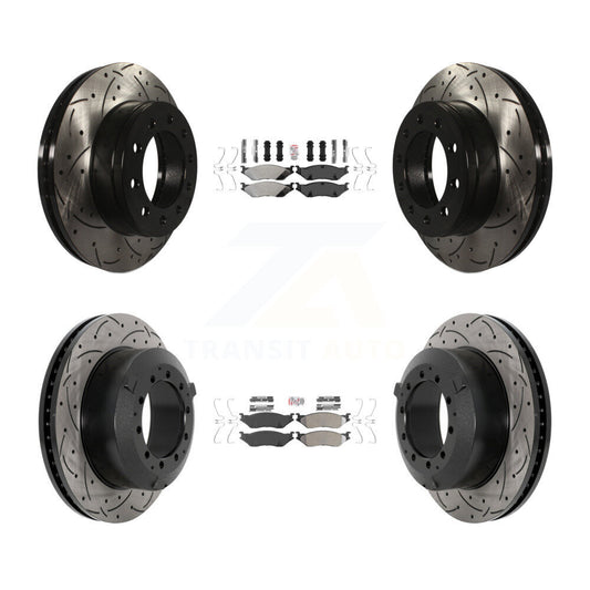 Semi-Metallic Pad & Drilled Slot Brake Rotor Front Rear Kit For Ford F-450 Super