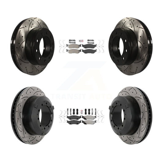 Semi-Metallic Pad & Drilled Slot Brake Rotor Front Rear Kit For Ford F-450 Super
