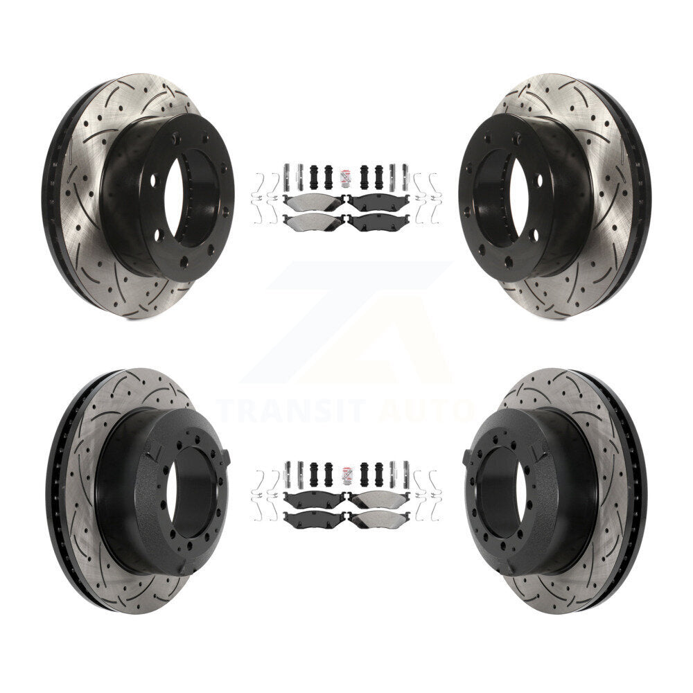 Semi-Metallic Pad And Coated Drilled Slotted Disc Brake Rotor Front Rear Kit For