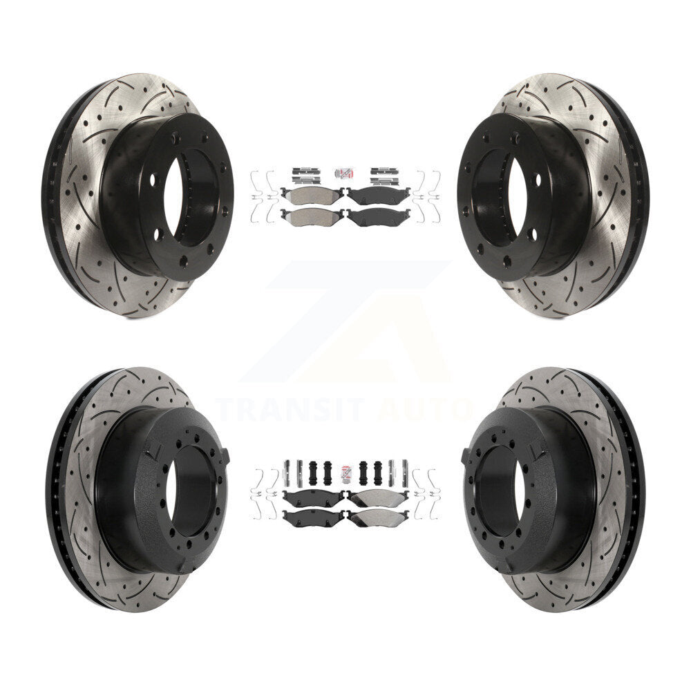 Semi-Metallic Pad And Coated Drilled Slotted Disc Brake Rotor Front Rear Kit For