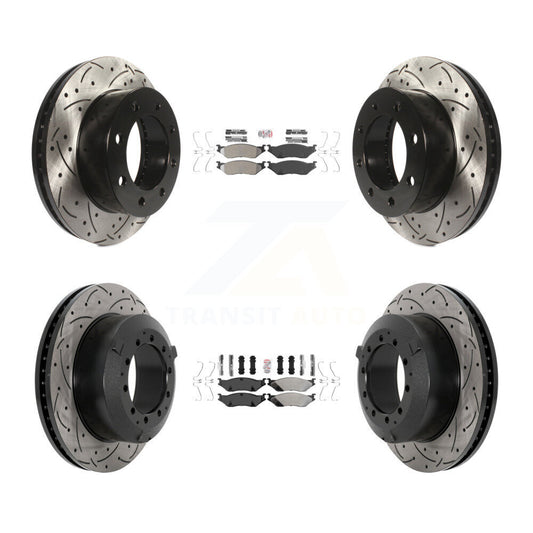 Semi-Metallic Pad And Coated Drilled Slotted Disc Brake Rotor Front Rear Kit For