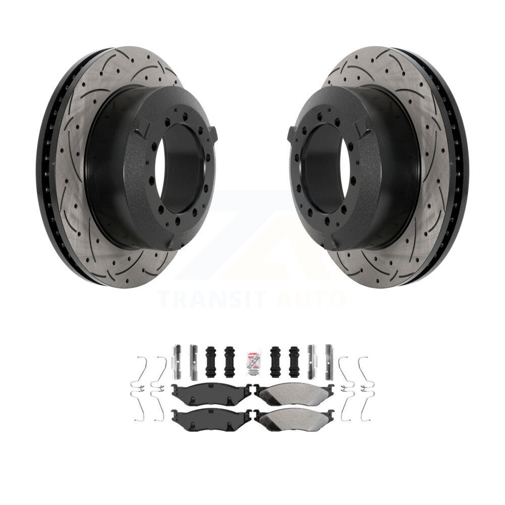 Drilled Slot Brake Rotor Semi-Metallic Pad Rear Kit For Ford F-450 Super Duty IC