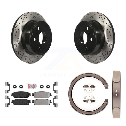 Disc Drilled & Slotted Rotors Semi-Metallic Pads Parking Shoes Rear Kit For GMC