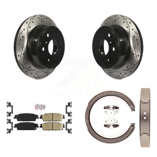 Disc Drilled & Slotted Rotors Ceramic Pads Parking Shoes Rear Kit For Chevrolet