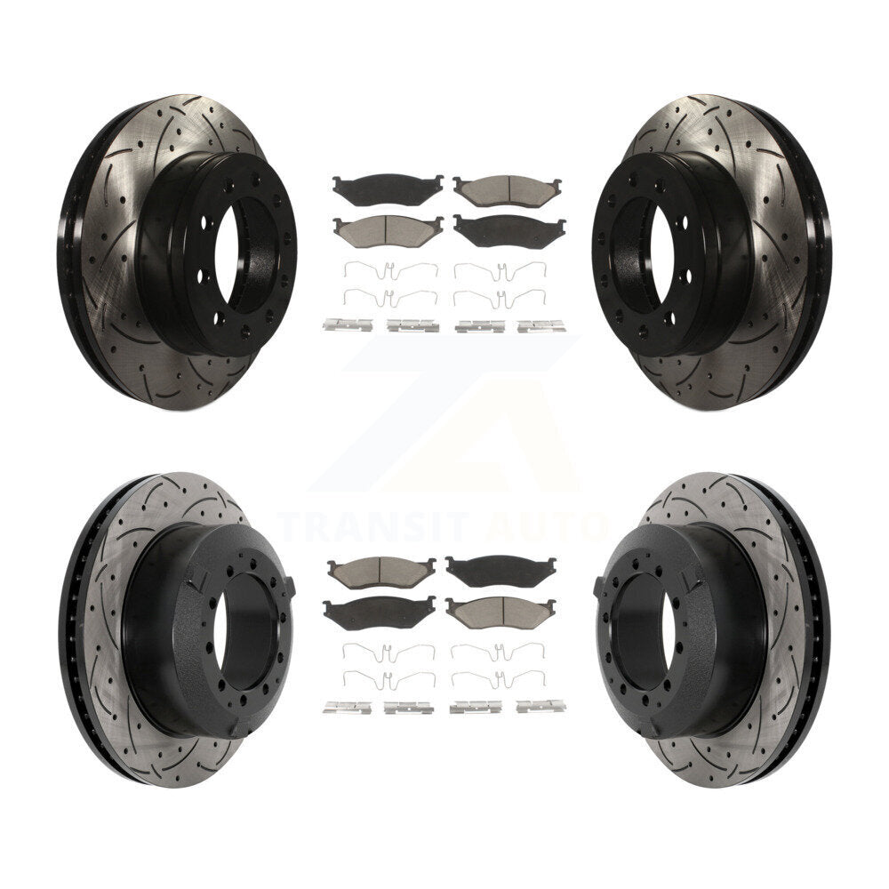 Drill Slot Disc Brake Rotor Ceramic Pad Front Rear Kit For Ford F-450 Super Duty